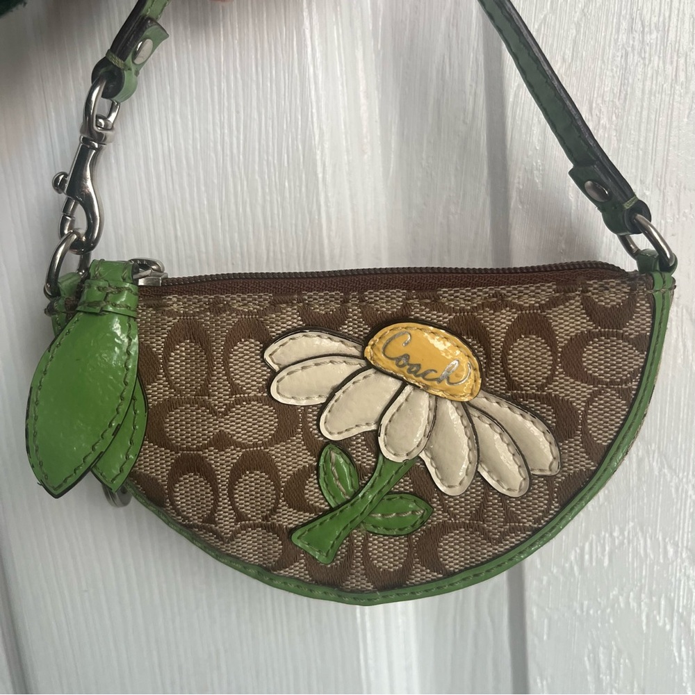 Coach Brown and Green Floral Daisy Coin Charm